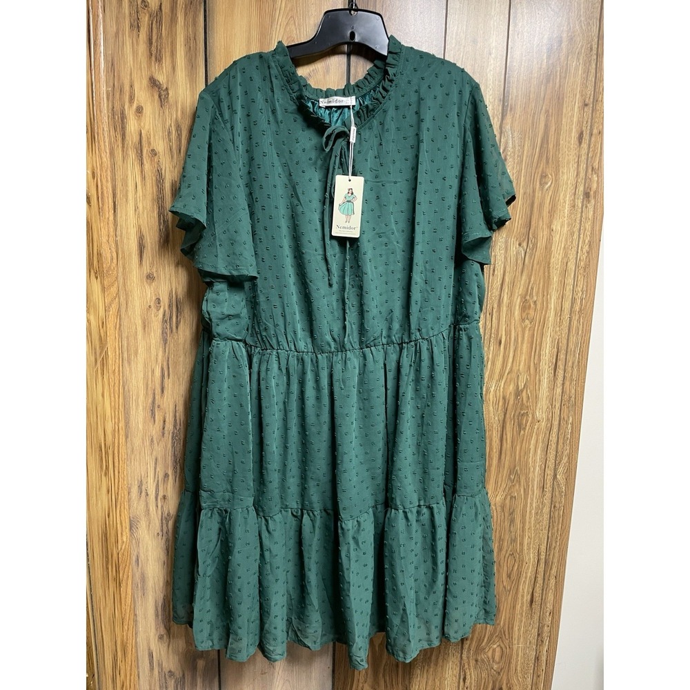Nemidor Forest Green Fit N‎ Flare Ladies Size 20 NWT Dress Flutter Sleeve lined